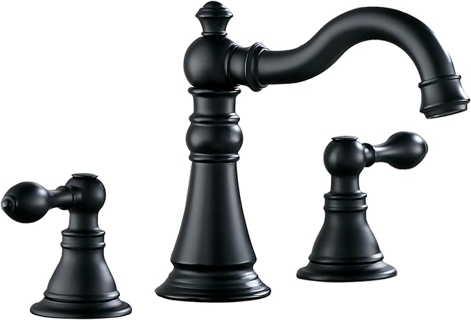 Two Handle Bathroom Sink Faucet Matte Black 3 Hole with Pop up Drain,High Arc Lavatory 8 Inch Widespread Bathroom Faucet,F-8805P-MT
