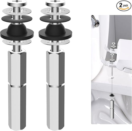 Hibbent 2 PCS Universal Toilet Seat Bolts Kit, Heavy Duty Stainless Steel Toilet Bolts with Extra Long Downlock Nuts Rubber Washers Gaskets, Easy to Install -Bathroom Toilet Repair Screw