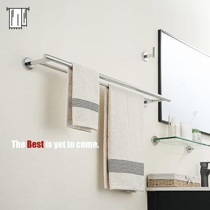 JQK Double Bath Towel Bar, 33 Inch 304 Stainless Steel Thicken 0.8mm Towel Rack for Bathroom, Towel Holder Polished Chrome Wall Mount, Useable Length 30 Inch, TB100L30-CH