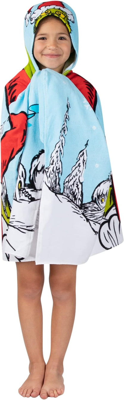 Grinch by Dr. Seuss Holiday Kids Bath/Pool/Beach Soft Cotton Terry Hooded Towel Wrap, 24 in x 50 in,(Official Dr. Seuss Product) by Franco