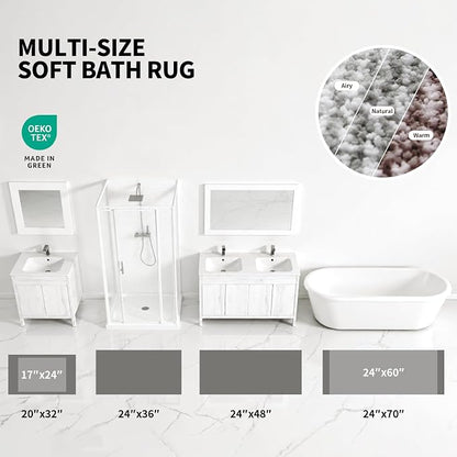 ILANGO Grey and White Bathroom Rugs 30" × 20" Non Slip & Super Absorbent Extra Thick Soft, Washable Bath Mat for Floor, Microfiber Plush Shaggy Bath Rug with Rubber for Bathtub Shower Room Sink