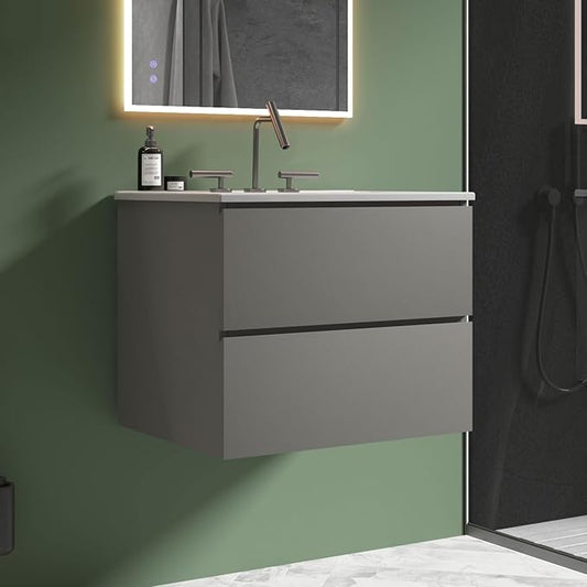 24" Bathroom Vanity with Sink, Modern Floating Vanity with Double Soft Closing Drawers, Large Storage for Small Space, Space Gray, Fully Assembled - Iris Collection