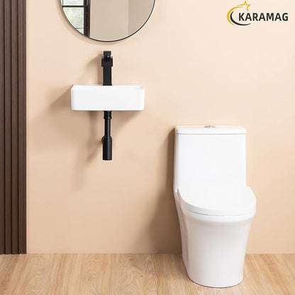 Small Vessel Sink 14"x10" Wall Mount Bathroom Sink Rectangular White Porcelain Ceramic Mini Floating Tiny Bathroom Wall Mounted RV Sink