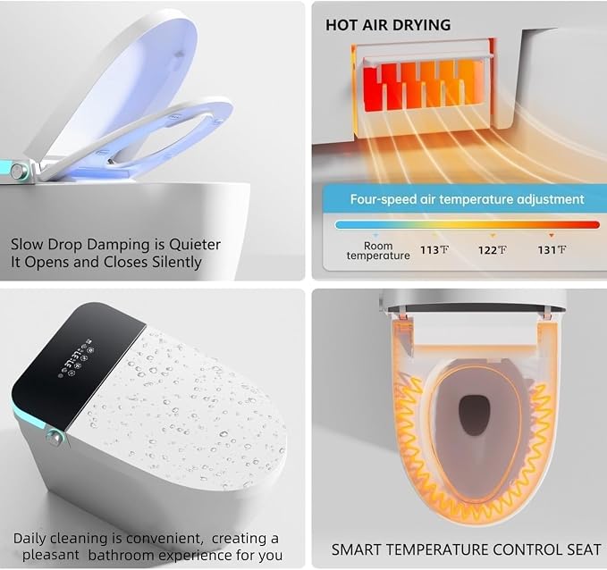 Smart Toilet with Bidet Built In with Warm Water Sprayer and Dryer | Foot Sensor Operation,Heated Seat toilet with LED Display for Bathroom,Auto Dual Flush
