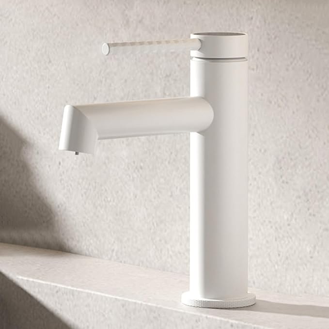 BiaoTeng One Hole Bathroom Faucet White 2 Function Hot and Cold Brass Bathroom Faucet 1 Hole Single Handle