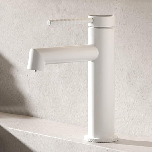 BiaoTeng One Hole Bathroom Faucet White 2 Function Hot and Cold Brass Bathroom Faucet 1 Hole Single Handle
