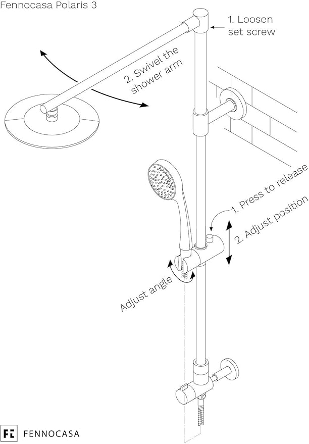 Fennocasa Polaris 3 Retrofit Rain Shower System, 3-Setting Handheld Shower Combo with Slide Bar, 8" Low Profile Shower Head (2.5 GPM Oil-Rubbed Bronze)