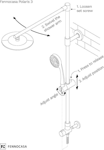 Fennocasa Polaris 3 Retrofit Rain Shower System, 3-Setting Handheld Shower Combo with Slide Bar, 8" Low Profile Shower Head (2.5 GPM Oil-Rubbed Bronze)