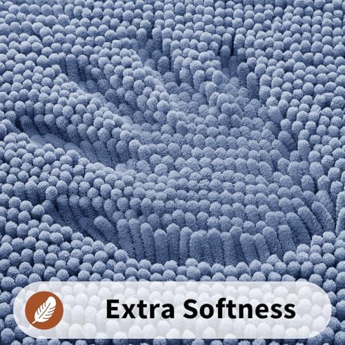 Yimobra Toilet Rugs U Shaped Washable - 24"x20" Non Slip Plush Contour Bath Rugs for Toilet - Super Soft Absorbent Quick Dry Toilet Mats for Bathroom,Denim Blue