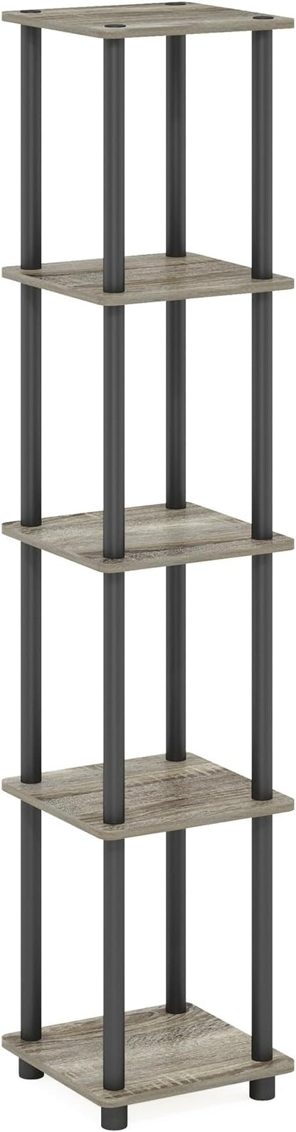 FURINNO Turn-N-Tube 5-Tier Corner Square Rack Display Shelf, Round, French Oak Grey/Black