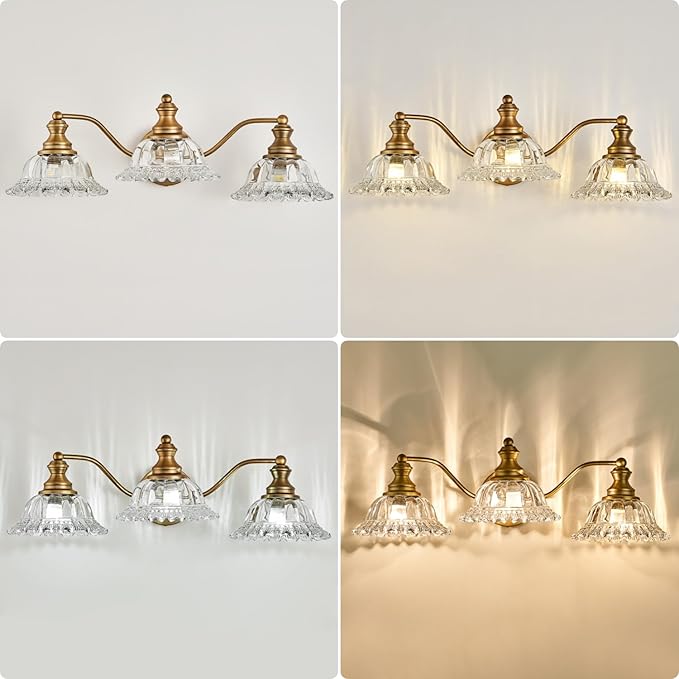 Vintage Bathroom Vanity Light Fixture 3 Lights Vanity Lighting Matte Antique Brass Vanity Light for Bathroom