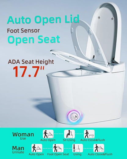 EPLO X9 Smart Toilet with Tank&Pump Auto Open Heated Seat Foam Shield Bidet | 17.7" Comfort ADA Seat Height-Elderly Friendly ,Quiet Flush,6S Quick Flush,High-Speed Dryer,Warm Wash,Foot Sensor Operation