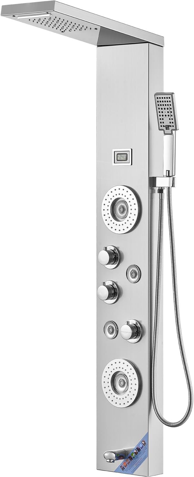 VEVOR Shower Panel Tower System, 6 Shower Modes, LED & Display Shower Panel, Rainfall, Waterfall, 4 Body Massage Jets, Tub Spout, Handheld Shower Head 59" Hose, Stainless Steel Wall-Mounted Shower Set