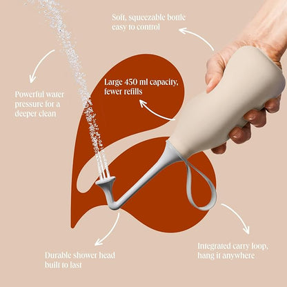 Butt & Intimate Shower 3.0 – Mobile Travel Bidet & Sustainable Intimate Shower, Replaces Wet Wipes, Saves Toilet Paper, Portable Handheld Bidet, Travel Bag Included, BPA-Free - Soft Sand
