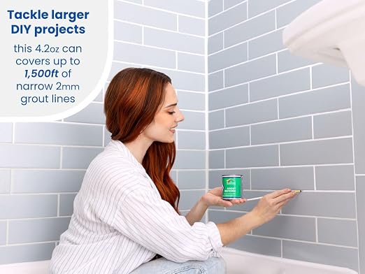Grout Pen Grout Paint for Tile, Floor & Shower - White - 125ml (4.2oz) | Waterproof Paint Grout Refresh Restorer for Kitchen & Bathroom Tiles - Can Size for Larger Projects