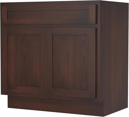 Vanity Art 30 Inch Double Shutter Door Bathroom Vanity Base Cabinet with Soft Closing Shaker Drawer, Strudy Floor Mount Storage Cabinet Organizer for Bedroom, Living Room, Kitchen, VA4030-B