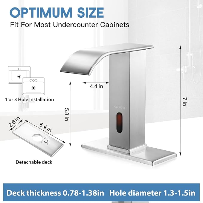 Touchless Bathroom Faucet Automatic Bathroom Sink Faucet with Sensor, Control Box and Temperature Mixer and Hole Cover Plate, Brushed Nickel
