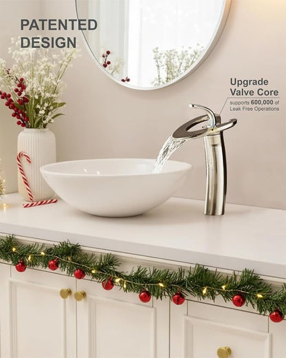 Brushed Nickel Tall Bathroom Faucets 1 Hole, Single Hole Vessel Sink Vanity Faucet, Unique Modern Bathroom Mixer Tap for Bowl Sink Lavatory, llaves para lavamanos de baño,lavamanos de baño modernos