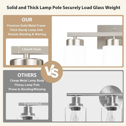 IZORRO Modern Bathroom Light Fixtures, 8 Light Brushed Nickel Vanity Lights, Bathroom Lighting Fixtures Over Mirror with White Glass for Living Room Cabinet Bedroom