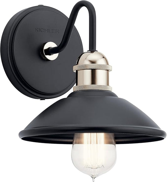Kichler Clyde 1 Light Bathroom Vanity in a deep Black Finish, for Bathrooms, (7.25" H x 7.5" W x 8.25" Ext.), 45943BK