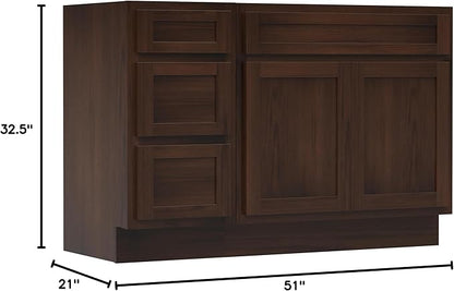Vanity Art 51 inch Bathroom Vanity with Double Shutter Door, Wood Bathroom Vanity Cabinet with Soft Closing Shaker Drawer, Sturdy Floor Mounted Storage Cabinet Organizer for Bathroom, VA4051-3-B