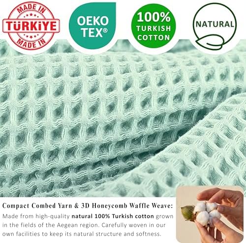 PÜSKÜL Natural 100% Turkish Cotton Waffle Towels Set of 4-Piece, Ice Green