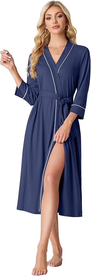 PrinStory Womens Robe Long Knit Bathrobe Lightweight Soft Robes Ladies Bath Robe