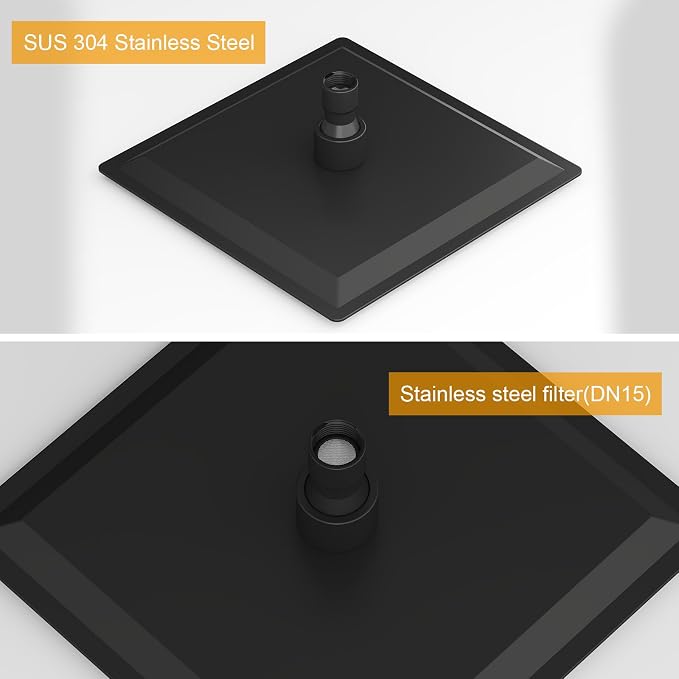 8 In Rain Shower Head High Pressure Rainfall Shower Head Matte Black | Square Rain Bathroom Showerhead, High Flow, Large Stainless Steel, Ceiling Mounted, Wall Mounted, Waterfall Full Body