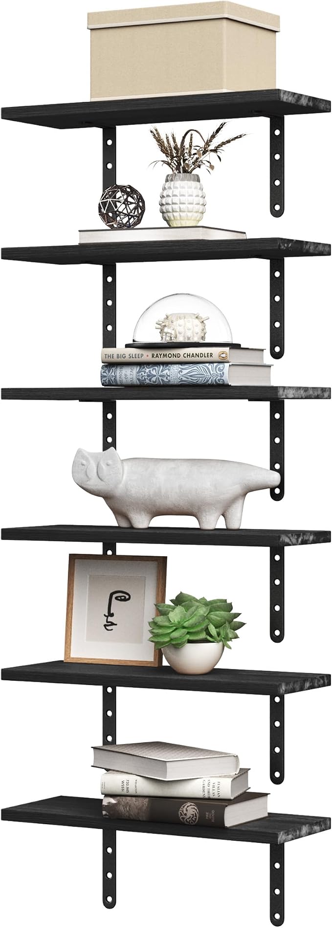 Lavish Home Floating Shelves - Set of 6 Shelves for Living Room, Kitchen, Bedroom, or Bathroom Decor - Wood Floating Shelves for Wall - Farmhouse Wall Décor (Black)
