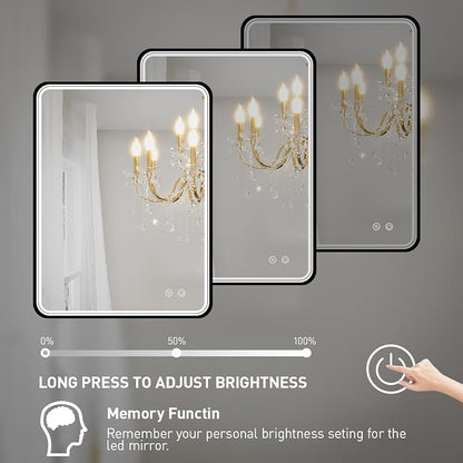 20x28 Inch LED Lighted Bathroom Mirror,Black Frame | ETL Listed,Anti-Fog,3000K/4500K/6000K Dimmable,Horizontal & Vertical,Wall Mounted,Memory Function,Ideal for Bathroom,Vanity