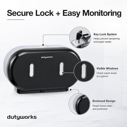 Commercial Jumbo Toilet Paper Dispenser Wall Mount | Holds 2 Rolls up to 9 in, Lockable, Visible Window, Sliding Divider, No-Drill Installation, Heavy Duty ABS