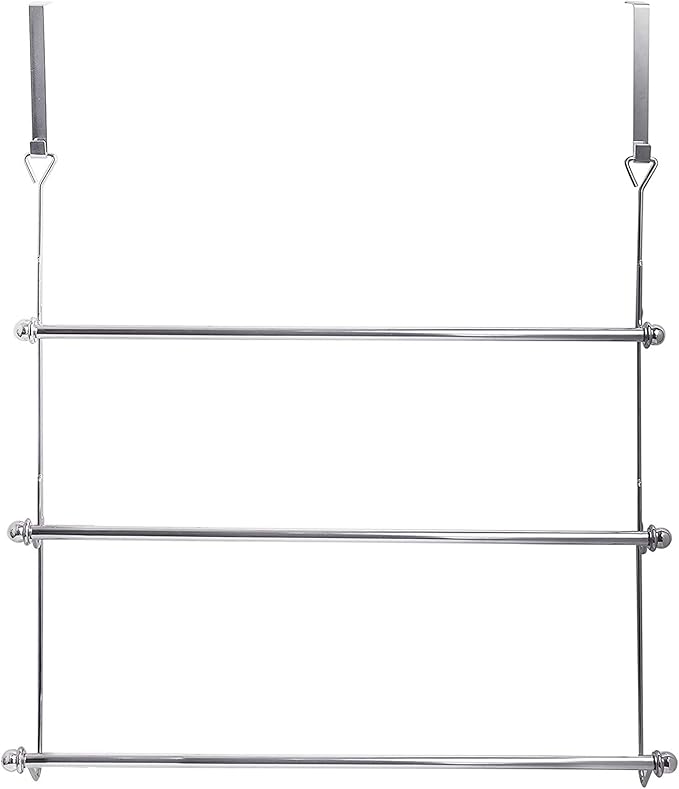 MyGift 3 Tier Over Door Towel Rack, Chrome Bathroom Towel Holder | Maximize bathroom space with a 3-tier chrome-plated over-door towel rack for hanging bath and hand towels or drying laundry