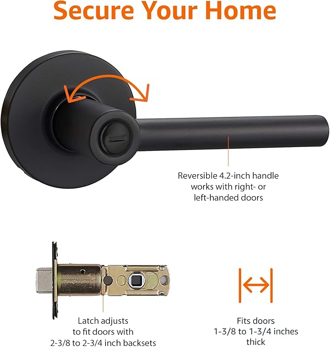 Amazon Basics Contemporary Madison Door Lever - Privacy - Matte Black, 6-Pack