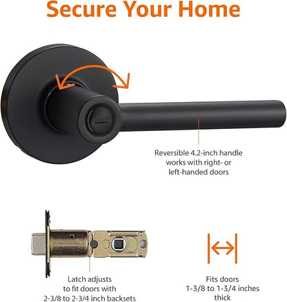 Amazon Basics Contemporary Madison Door Lever - Privacy - Matte Black, 6-Pack