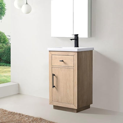Vanity Art 20 inch Small Bathroom Vanity with Sink, Vanity Cabinet with Doors and Removable Shelf, Modern Wood Cabinet with Marble Top, Solid Wood Frame, Ceramic Sink,VA70-20-LW-E