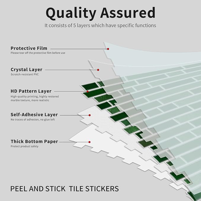 Alwayspon 10 Sheets 12" x12inch Emerald Green Marble Effect Vinyl Tiles, Backsplash, Self-Adhesive Peel and Stick Wall Tile Stickers, Stick on Subway Tiles for Kitchen Bathroom Wall Decor