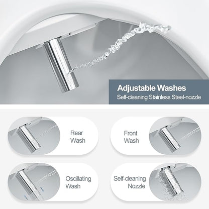 ZMJH ZMA102 Bidet Toilet Seat, Unlimited Warm Water, Vortex Wash, Electronic Heated, Warm Air Dryer, Rear and Front Wash, LED Light, Need Electricity, White, (Elongated)