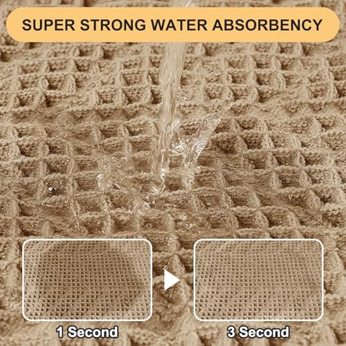 IM HOME Extra Large Waffle Bath Mat, Boho Bathroom Rugs Absorbent Non Slip, Ultra Soft Bathroom Mat, Machine Washable Knit Bath Rugs with Herringbones for Bathroom, Bedroom, Kitchen, 5'x2', Beige