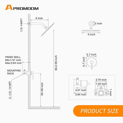 Black Shower Head And Faucet Set Complete With Valve Shower Fixtures With 6 Inch High Pressure Rain Shower Head Trim kit Regaderas Para bBaño Modernas