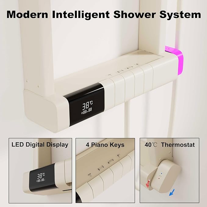 BEITH Thermostatic Shower System, 2025 Upgraded 6 Functions Piano Key Design Shower Set, 40x10cm Shower Faucet Sets Complete and Handheld, LED Digital Display, Bathtub Faucet, 59A Copper
