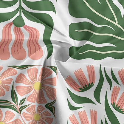 JAWO Retro Floral Shower Curtain Cute Vintage Boho Shower Curtains for Bathroom Decor Pink Green Botanical Geometric Groovy Aesthetic Abstract Flowers Pattern Shower Curtain Sets with Hooks, 60X70IN