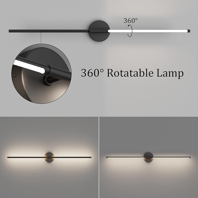 Modern Bathroom Vanity Light 40Inch,30W Matte Black Led Bathroom Light Fixture Over Mirror 360° Rotatable 5000K
