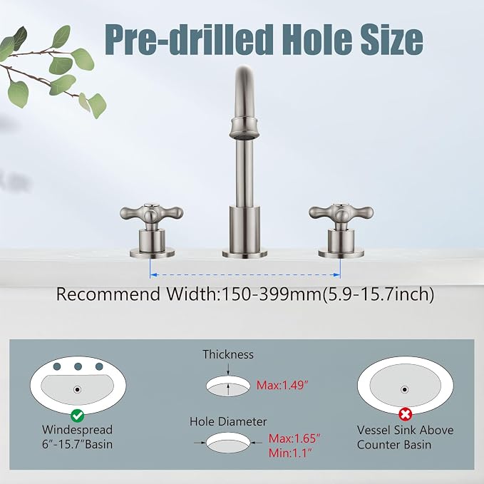 3 Hole Bathroom Sink Faucet Widespread Metal Label Brushed Nickel | High-Arc Swivel Spout,Pop Up Drain,Cross Handle,cUPC Hose,for 6-16″Centerset Basin,Farmhouse,RV,Vanity,Lavatory 8" Mixer Tap