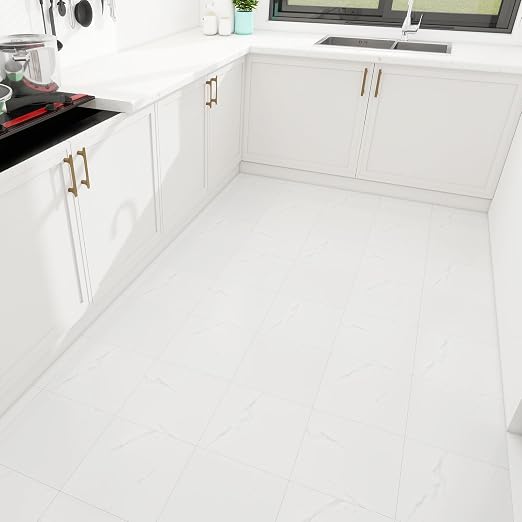 20-Pack 12"x12" Marble Peel and Stick Floor Tiles Waterproof Self Adhesive Vinyl DIY Flooring for Bedroom, Bathroom, Kitchen, RV, Cover 20 Sq. Ft, White Marble