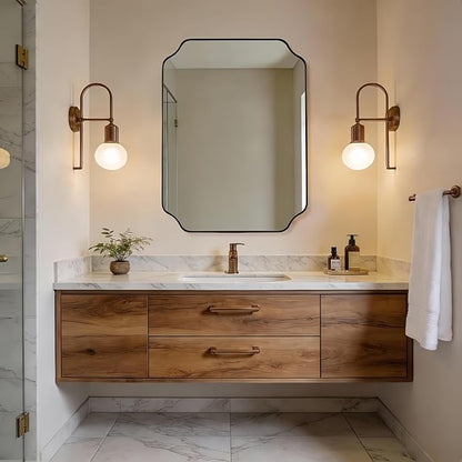 22"x30" Brushed Bronze Scalloped Mirrors for Bathroom Sink | Rust-Proof Stainless Steel Frame, Aesthetic Notched Corner Design, Electronic Display Grade Glass, Ideal for Bathroom Remodel
