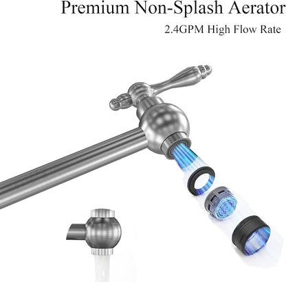 Faucets with Wall Mount Double Joint Swing Arms - Leak Free Design with High-Flow Aerators - Retractable & Folding for Space Saving