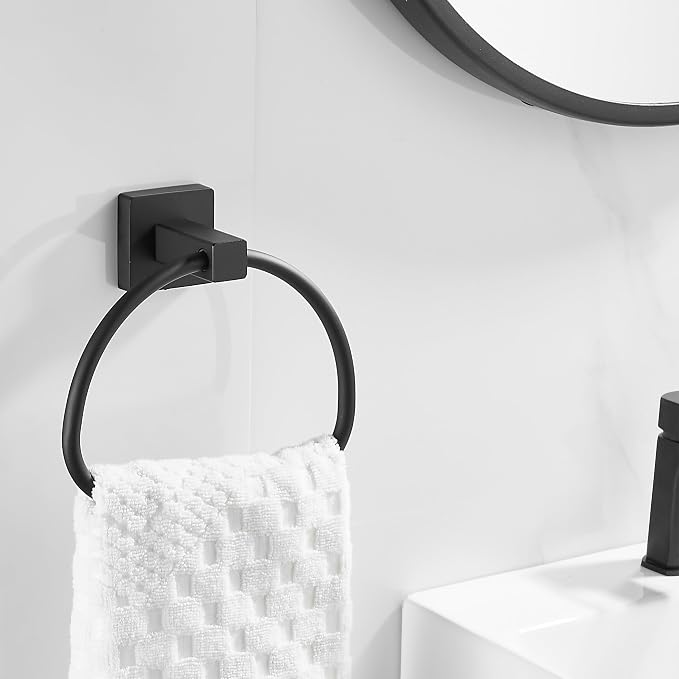 Leyden Black Toilet Paper Holder Towel Ring, Matte Bathroom Hand Towel Holder Toilet Roll Holder, Modern Bath Hardware Set Wall Mounted Stainless Steel 2 Pieces