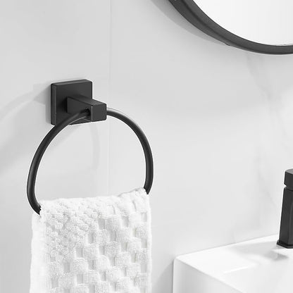 Leyden Black Toilet Paper Holder Towel Ring, Matte Bathroom Hand Towel Holder Toilet Roll Holder, Modern Bath Hardware Set Wall Mounted Stainless Steel 2 Pieces