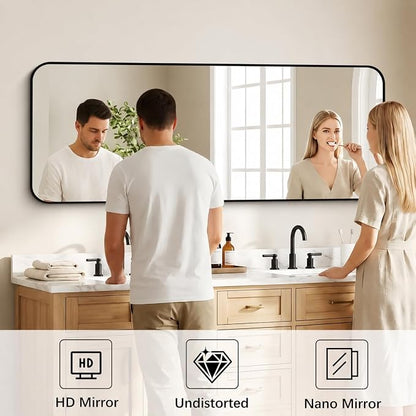 DESBING 60" x 24"Bathroom Mirror, Matte Black Wall Mirror with Metal Frame, Decorative Rectangular Vanity Mirror for Bedroom Bathroom Living Room Entryway (Horizontal/Vertical)