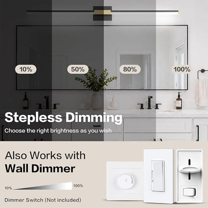 SOLFART Bathroom Lighting Fixtures Over Mirror 48 Inch: Black and Gold Dimmable Vanity Light, Built-in Dimmer, Thickened Aluminum Body, 360 Degree Rotation, ETL IP44